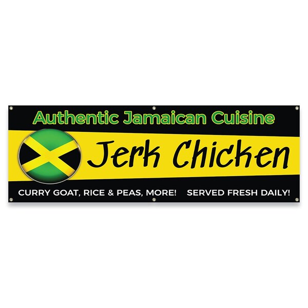Authentic Jamaican Cuisine Jerk Chicken Curry Goat Banner Concession Stand Food Truck Single Sided